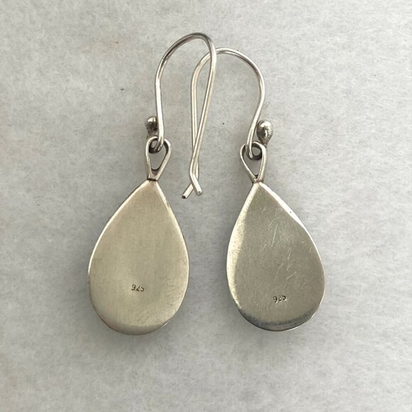 Sterling Silver 925 Southwest Style Chrysocolla Teardrop Dangle Drop Earrings - Picture 8 of 16